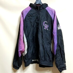 B7 STARTER スターター XL 黒 紫 COLORADO ROCKIES ナイロンジャケット MLB NBA NFL アウター ビンテージ アメリカ 古着 00s 90s メンズ