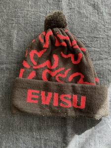 希少　Evisu　エヴィス　ニットキャップ　ブラック×レッド