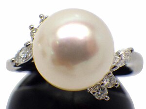 アコヤパール ダイヤモンドリング Pt900 5.6g 9号 GRJソーティング付き　Jewelry Akoya-Pearl 9.3mm Dia0.17ct Ring