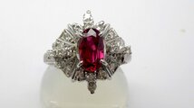 ルビー ダイヤモンドリング Pt900 7.0g 12.号 中宝ソーティング付き　Jewelry Ruby1.14ct Dia0.34ct Ring_画像1