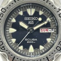 H314-J019231-1 ◎ SEIKO セイコー AGS SCUBA スキューバ メンズ腕時計 5M23-6B40 クオーツ デイデイト 紺文字盤 フェイス約37mm 稼働 ③_画像1