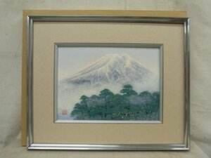 E3545 福岡小次郎 「富士山」 小原和紙工芸 F4 額装 共シール