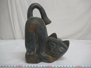 M3863 木彫 猫 オブジェ 彫刻 置物 飾物