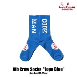 COOKMAN クックマン　ソックス 　Rib Crew Socks Logo Blue ロゴ　ブルー