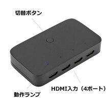 HDMI KVM切替器 HDMI4入力1出力 セレクタ―　USB2.0 3ポート KVMスイッチ USB機器共有 キーボード マウスなど 4Kx2K@30Hz_画像3