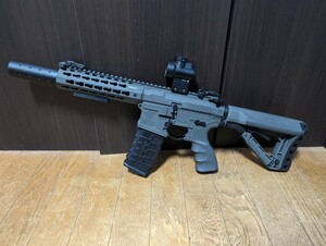 G&G CM16 SRS バトルシップグレー 電動ガン バレルカスタム ジャンク Trijicon トリジコン ドットサイト