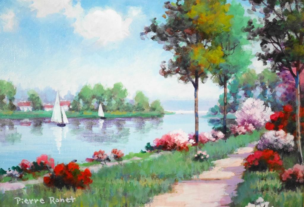 Pierre Ronette Riverside floreciente ◆ Pintura al óleo ◆ Firmado ◆ ¡Impresionista! ¡Artista popular! enmarcado, Cuadro, Pintura al óleo, Naturaleza, Pintura de paisaje