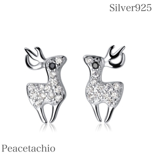 ピアス レディース アクセサリー Silver925 シルバー トナカイ かわいい キラキラ クリスマス 金属アレルギー対応 プレゼント ギフト