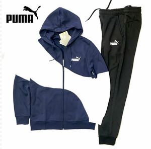 ◆370新品【メンズXXL】ネイビー白 プーマ スウェットセットアップ ジャージ 上下セット PUMA POWER キャット スーツ スポーツウェア