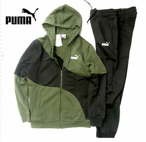 新品【メンズXL】カーキ黒 プーマ スウェットセットアップ ジャージ 上下セット PUMA POWER キャット スーツ スポーツウェア ゴルフ