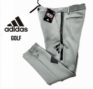 ◆295 新品【ウエスト92】灰グレー 秋冬 アディダスゴルフ ダンボールニット ジョガーパンツ adidas GOLF ビッグロゴ テーパードシルエット