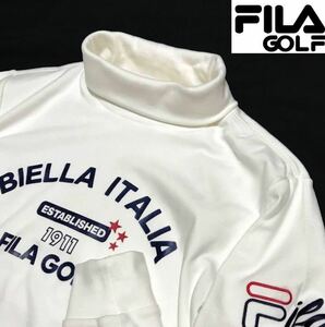 新品【メンズXL(O)】白 FILA GOLF フィラ ゴルフ フロントロゴ 起毛スムース 保温 長袖タートルネックシャツ 防寒 一枚で着用可 秋服