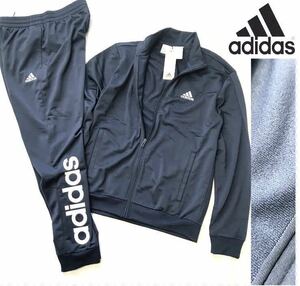 ◆348 新品【メンズL】 紺ネイビー adidas アディダス 上下セット ジャージ パンツ セットアップ ロゴ オールシーズン　裏トリコット起毛 