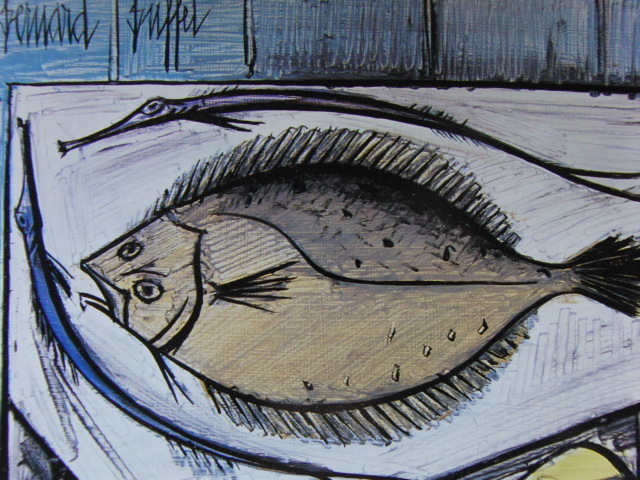 伯纳德·巴菲特, 鱼, 来自罕见的装裱艺术收藏, 全新, 高品质框架, 免运费, 外国画家, 尤尼, 绘画, 油画, 静物