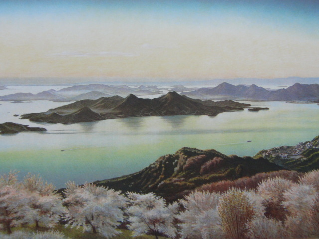 Hiroshi Nakane, [Frühling in Setouchi], Aus einem seltenen Kunstbuch, In guter Kondition, Nagelneu mit hochwertigem Rahmen, Kostenloser Versand, Japanische Malerei Kirschblüte, Yoni, Malerei, Ölgemälde, Natur, Landschaftsmalerei