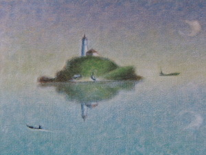 牛島憲之、「灯台のある島」、希少な額装用画集より、新品高級額装付、送料無料、日本人画家、yoni