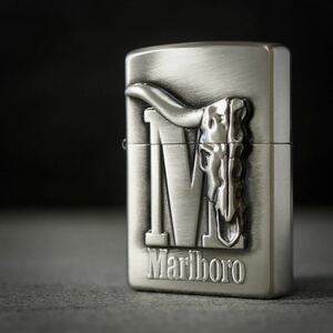 【 特別出品 】1円スタート 未使用 1999年 Marlboro Zippo マールボロ ジッポー BuffaloBone Relief plate Silver 