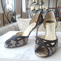 JIMMY CHOO パイソン柄オープントゥーパンプス 23cm_画像2