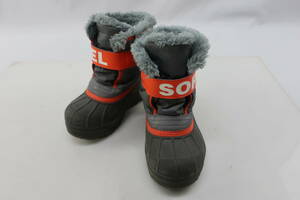 【送900円】　6435　最終　SOREL　ソレル　NC1877-051　スノーコマンダー　キッズ　スノーブーツ　グレー　15㎝　ベルクロ　ロゴ入り