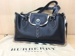 ＃9556 Burberry バーバリー ハンドバッグ レザー チェック柄 ブラック 使用感なし 小傷あり 保管品 保存袋付き