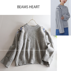 ビームスハート BEAMS HEART★大人可愛い♪ハンドフラワー刺繍入り畔編みニットプルオーバートップス