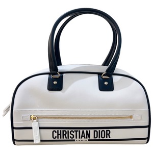 クリスチャン・ディオール Christian Dior ボーリングバッグ ホワイト/ブラック レザー ハンドバッグ レディース 中古