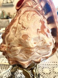イタリア　ビンテージ　カメオ　貝殻　ランプ　ライト　照明器具　デスクライト　ヴィンテージ アンティーク　手彫り　彫刻　シェルカメオ