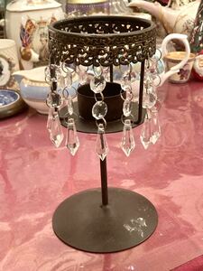  antique manner candle stand tea candle crystal charm acrylic fiber charm made of metal Vintage manner bronze manner 