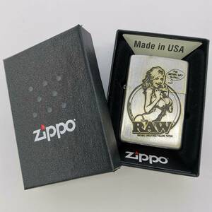 送料無料 1円スタート ZIPPO ジッポ シルバー RAW NATURAL UNREFINED ROLLING PAPERS 外箱付き 着火確認済み#12117