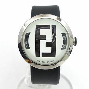 ★ Fendi FF логотип Стенд Ladome Type Quartz Watch Резиновый ремень Белый циферблат 8010G (0220471876)