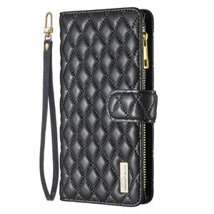 iPhone 12 Pro Max quilting case iPhone 12 Pro Max leather case 6.7 -inch purse type notebook type card storage with strap . black 