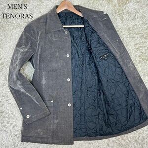 【美品 激渋】 MEN’S TENORAS メンズティノラス ステンカラーコート デニムコート ジャケット フロッキー加工 中綿 キルティング Mサイズ