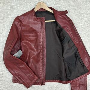 【美品 希少色】 COMME CA DE MODE コムサデモード ライダースジャケット レザージャケット 汚し加工 山羊革 ゴートレザー レッド Mサイズ