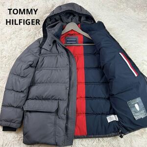 【美品 大人気サイズM】 TOMMY HILFIGER トミーヒルフィガー ダウンジャケット ブルゾン アウター フード付 肉厚 中綿 グレー トリコロール