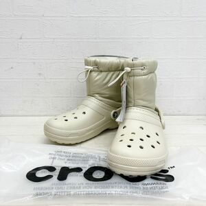 1245◎ 新品未使用 crocs クロックス 靴 シューズ ショート ブーツ フラット ソール カジュアル ベージュ レディース25.0