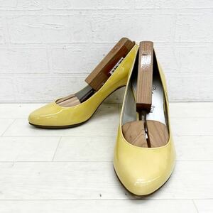 1250* made in Japan GINZA Kanematsu Ginza Kanematsu shoes pumps round tu high heel enamel yellow lady's 23.0