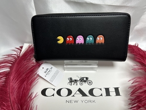 コーチ COACH 長財布 財布 パックマンコラボ黒 フューシャ レザー コーチ×パックマン コラボ レザー プレゼント 新品 未使用 F55736 A149