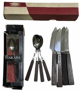 稀少レア★FISKARS フィスカース ビンテージカトラリーセット ナイフ＆スプーン各5本 北欧 フィンランド フィスカルス 一応箱あり