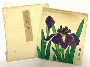 【色紙】肉筆　百涛：作　『花菖蒲』　詩/短歌/俳句/情景画　パケット発送　Ｇ0308Ｆ