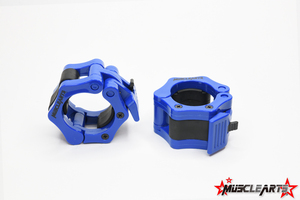 【送料込み】１ペア★HEXクランプ★オリンピックシャフト用50mm バーベルカラー★ブルー青　クイ ックリリース【MuscleArts】