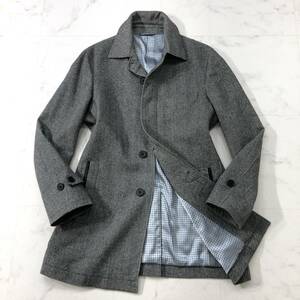 未使用に近い★ランバンオンブルー【LANVIN en Bleu】ヘリンボーン ステンカラーコート メンズ M 秋冬 アウター グレー ミドル丈 P44