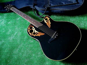 即決 Ovation Applause 良音エレアコギター オベーション製アコースティックギターAEN148 キラ入真黒ブラックカラー 純正ケース付