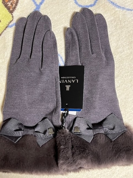 LANVIN ランバン ニット手袋 大きめリボン ファータイプ