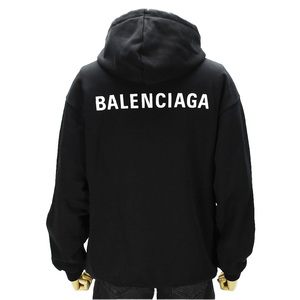 バレンシアガ BALENCIAGA パーカー バックロゴ スウェット プルオーバー 600583 コットン ブラック 黒 サイズXS フーディー 中古