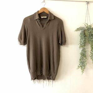 美品　MAISON FLANEUR ダメージ　ニットポロシャツ　サイズ48