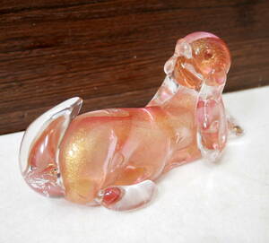 ▲(R511-F64) SEGUSO MURANO セグーソ・ムラノ ガラス 硝子 置物 インテリア オブジェクト 犬 ピンク 全長約12cm