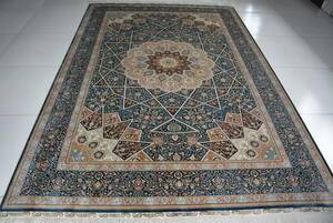 百貨店展示品　大判　シルク100％ 100万ノット　イラン産　最高峰　手織り 高級ペルシャ絨毯 181×271cm