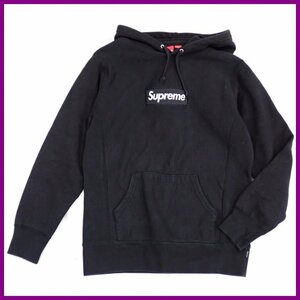 □Supreme/シュプリーム プルオーバーパーカー メンズS/ブラック/ロゴ刺繍/コットン100%/ショッパー付き&1929300042