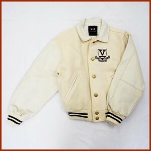 ★VAN JAC/ヴァンヂャケット CLASSIC SPORTS 襟付きスタジャン メンズM/アイボリー×オフホワイト系/ウール×牛革レザー/中綿&1854200020