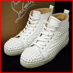 □クリスチャンルブタン LOUIS FLAT CALF SPIKES スニーカー 40/メンズ26cm相当/ホワイト/1101083/レザー/付属品あり&1929300030